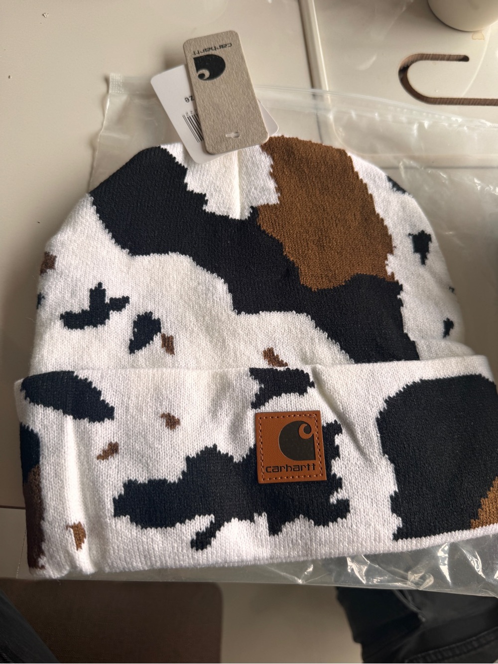 Carhartt White, Black & Brown Camo Fold-Over Beanie